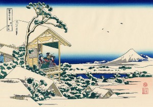 hokusai 36 ansichten mount fuji 11 Tea house at Koishikawa. The morning after a snowfall