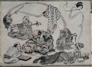 hokusai A strange Japanese scene of people with odd features Wellcome